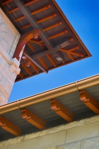 Ornamental craftsman style roof rafters. Historic preservation, United Methodist Church, Austin.